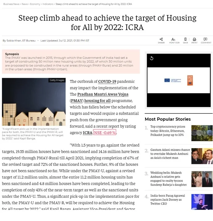 Steep Climb Ahead to Achieve Housing for All by 2022: ICRA